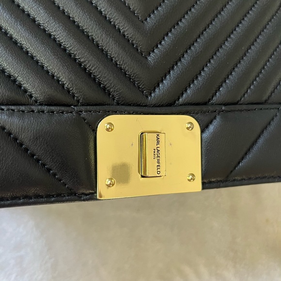 Karl Lagerfeld Bags Karl Lagerfeld Paris Lara Quilted Leather Shoulder Bag In Black Gold